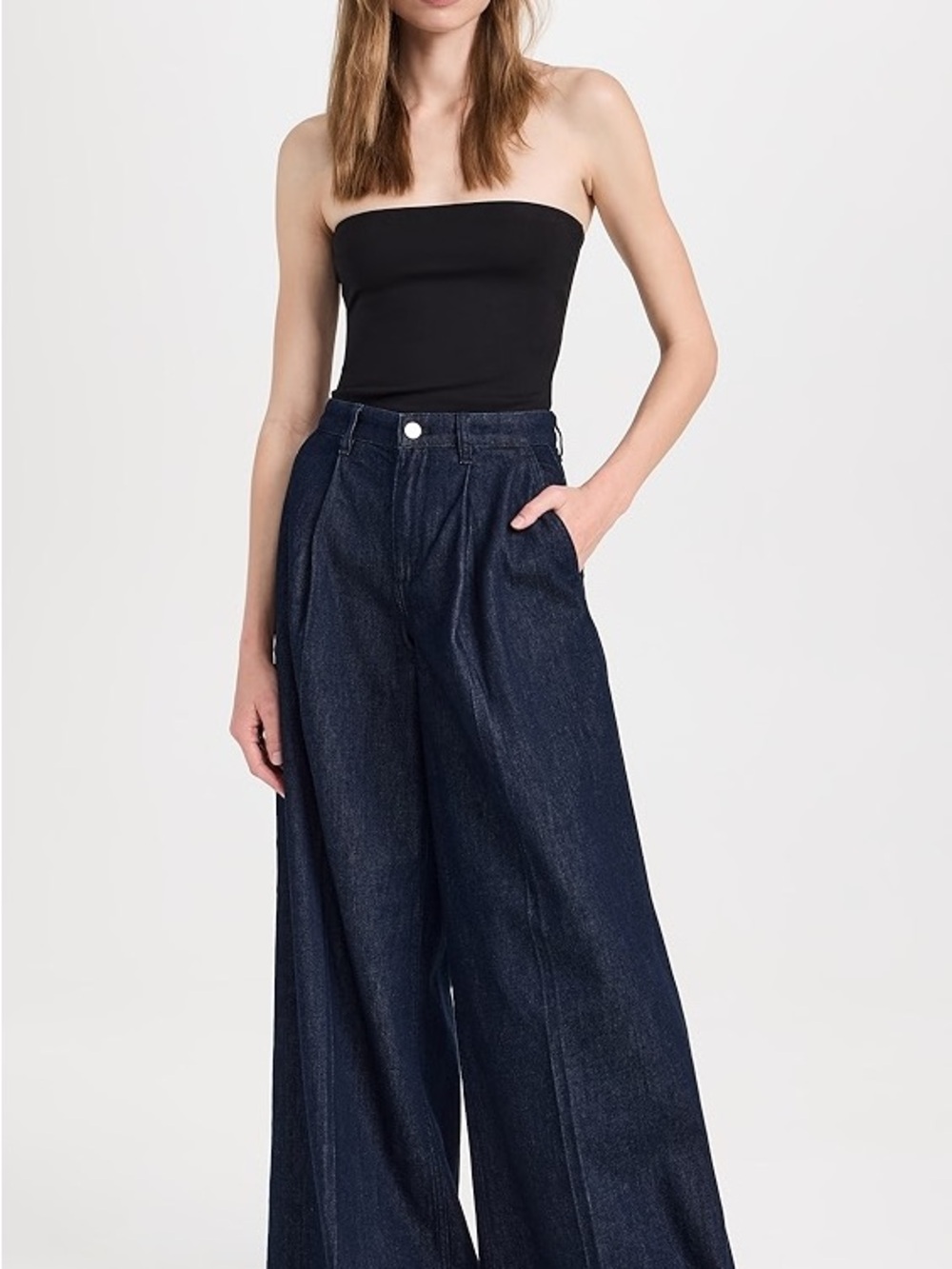 Theory Indigo Wide-Leg Draped Denim Pants